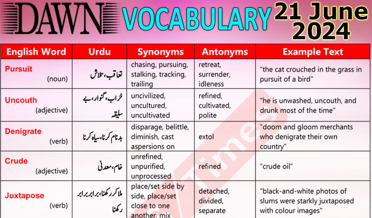 Daily DAWN News Vocabulary with Urdu Meaning (21 June 2024)