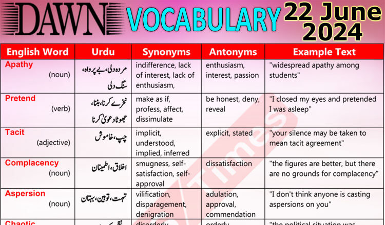 Daily DAWN News Vocabulary with Urdu Meaning (22 June 2024)