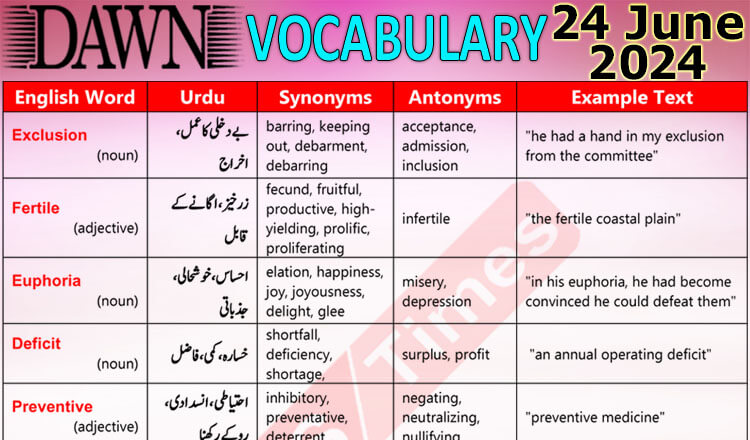 Daily DAWN News Vocabulary with Urdu Meaning (24 June 2024)