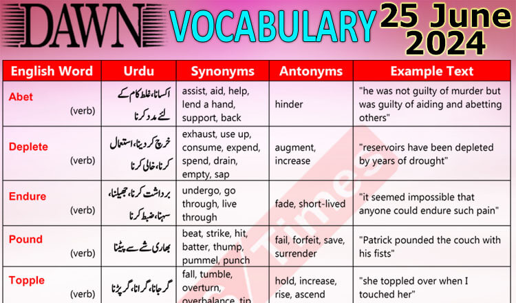 Daily DAWN News Vocabulary with Urdu Meaning (25 June 2024)