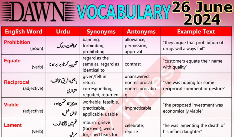 Daily DAWN News Vocabulary with Urdu Meaning (26 June 2024)