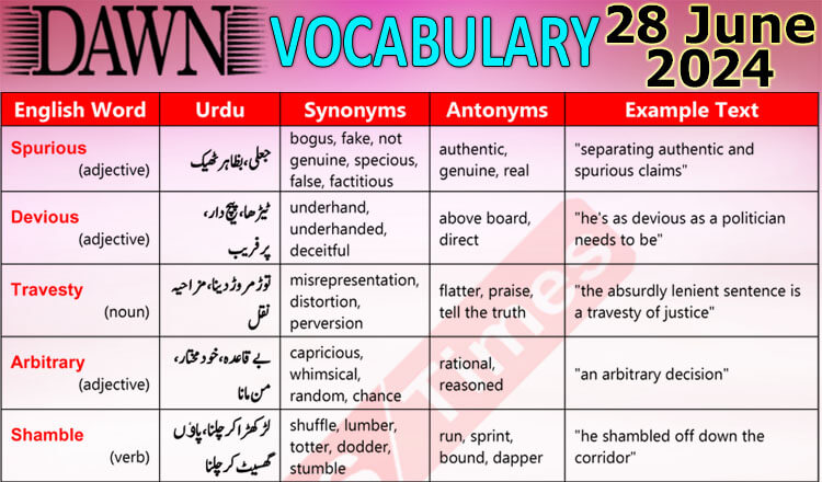 Daily DAWN News Vocabulary with Urdu Meaning (28 June 2024)