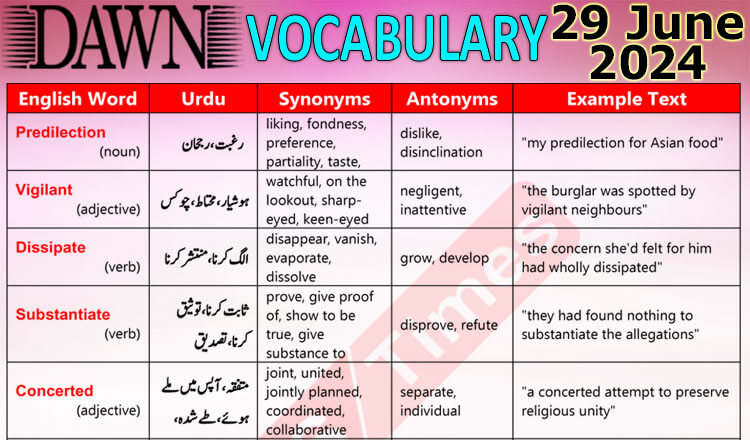 Daily DAWN News Vocabulary with Urdu Meaning (29 June 2024)