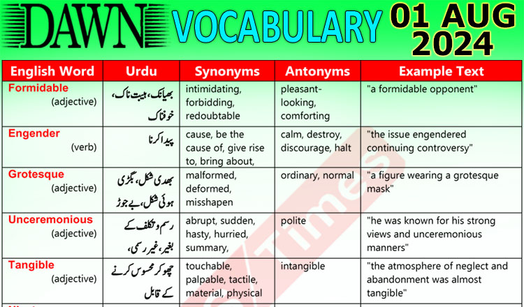 Daily DAWN News Vocabulary with Urdu Meaning (01 August 2024)