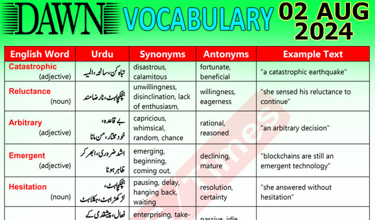 Daily DAWN News Vocabulary with Urdu Meaning (02 August 2024)