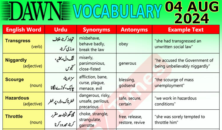 Daily DAWN News Vocabulary with Urdu Meaning (04 August 2024)