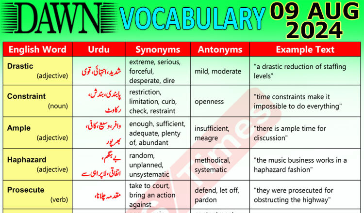 Daily DAWN News Vocabulary with Urdu Meaning (09 August 2024)