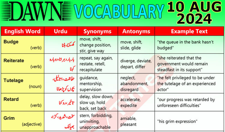 Daily DAWN News Vocabulary with Urdu Meaning (10 August 2024)