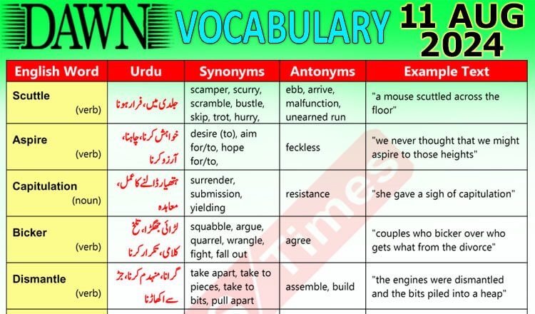 Daily DAWN News Vocabulary with Urdu Meaning (11 August 2024)