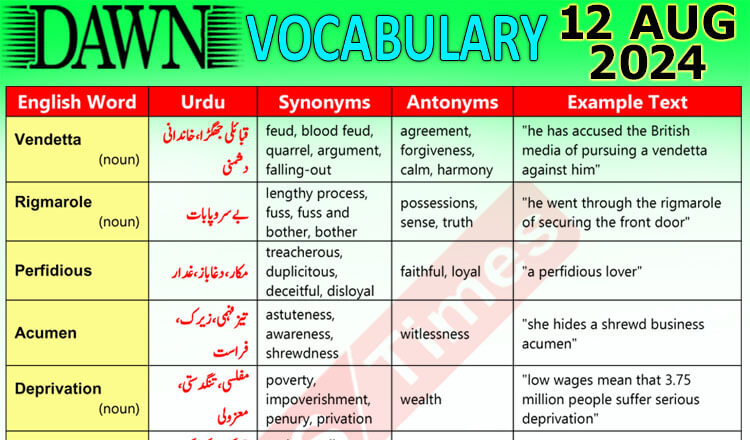 Daily DAWN News Vocabulary with Urdu Meaning (12 August 2024)