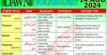 Daily DAWN News Vocabulary with Urdu Meaning (14 August 2024)