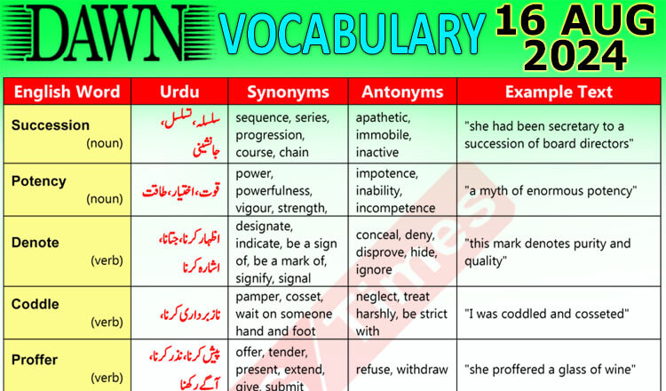 Daily DAWN News Vocabulary with Urdu Meaning (16 August 2024)