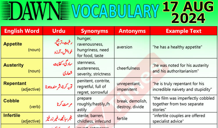 Daily DAWN News Vocabulary with Urdu Meaning (17 August 2024)