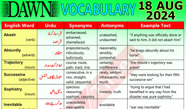 Daily DAWN News Vocabulary with Urdu Meaning (18 August 2024)