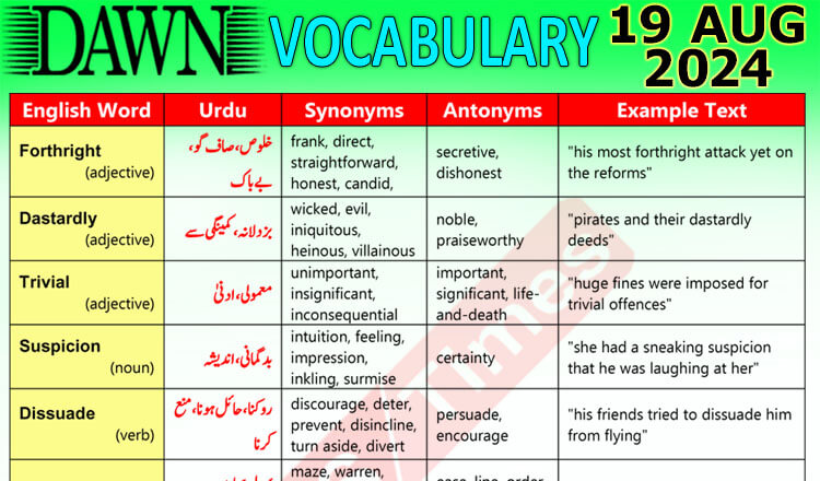 Daily DAWN News Vocabulary with Urdu Meaning (19 August 2024)