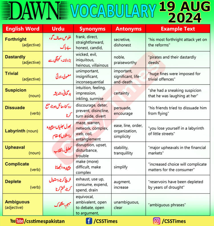 Daily DAWN News Vocabulary with Urdu Meaning (19 August 2024)