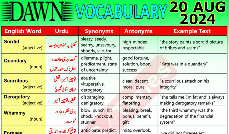 Daily DAWN News Vocabulary with Urdu Meaning (20 August 2024)