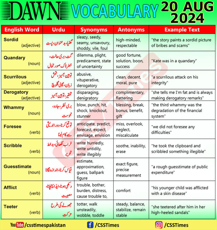 Daily DAWN News Vocabulary with Urdu Meaning (20 August 2024)