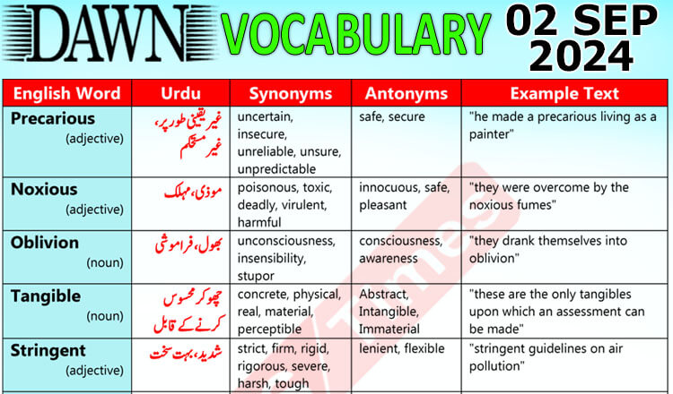 Daily DAWN News Vocabulary with Urdu Meaning (02 September 2024)