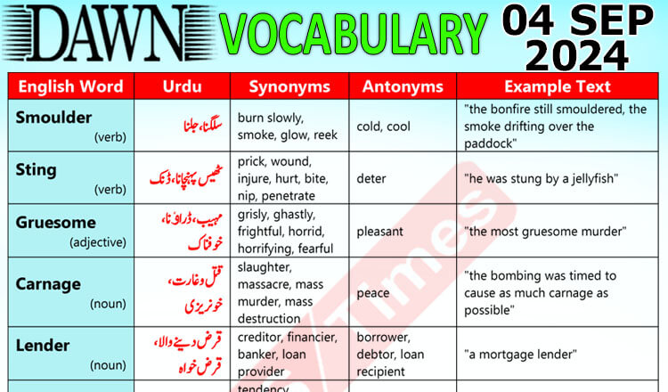 Daily DAWN News Vocabulary with Urdu Meaning (04 September 2024)