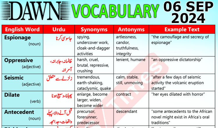 Daily DAWN News Vocabulary with Urdu Meaning (06 September 2024)