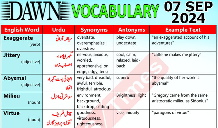 Daily DAWN News Vocabulary with Urdu Meaning (07 September 2024)