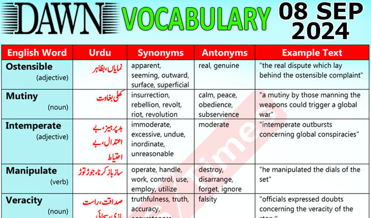 Daily DAWN News Vocabulary with Urdu Meaning (08 September 2024)