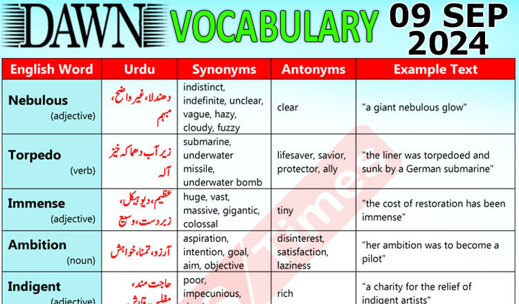 Daily DAWN News Vocabulary with Urdu Meaning (09 September 2024)