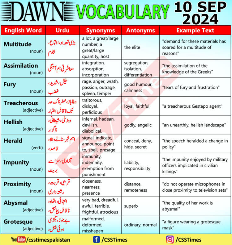 Daily DAWN News Vocabulary with Urdu Meaning (10 September 2024)