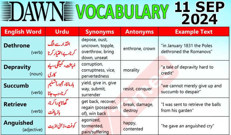 Daily DAWN News Vocabulary with Urdu Meaning (11 September 2024)