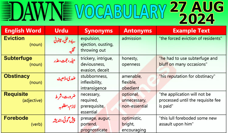 Daily DAWN News Vocabulary with Urdu Meaning (27 August 2024)