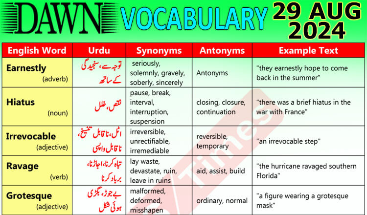 Daily DAWN News Vocabulary with Urdu Meaning (29 August 2024)