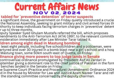 Daily Top-10 Current Affairs MCQs / News (November 02 2024) for CSS