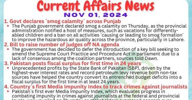 Daily Top-10 Current Affairs MCQs / News (November 01 2024) for CSS