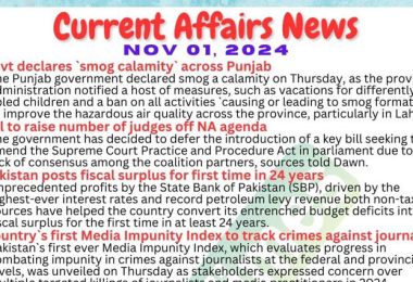 Daily Top-10 Current Affairs MCQs / News (November 01 2024) for CSS